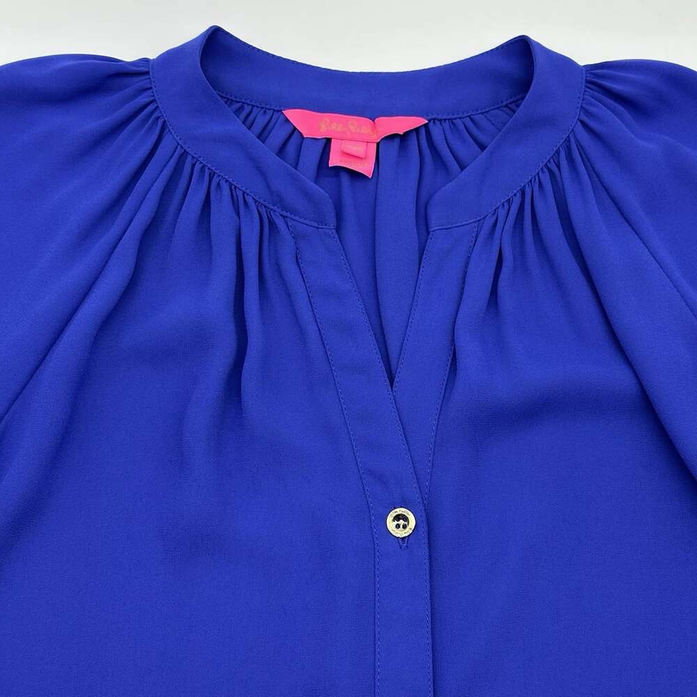 Lilly Pulitzer Anela Size XXS Royal Blue Chiffon Long Sleeve Button Up Blouse - Picture 4 of 10